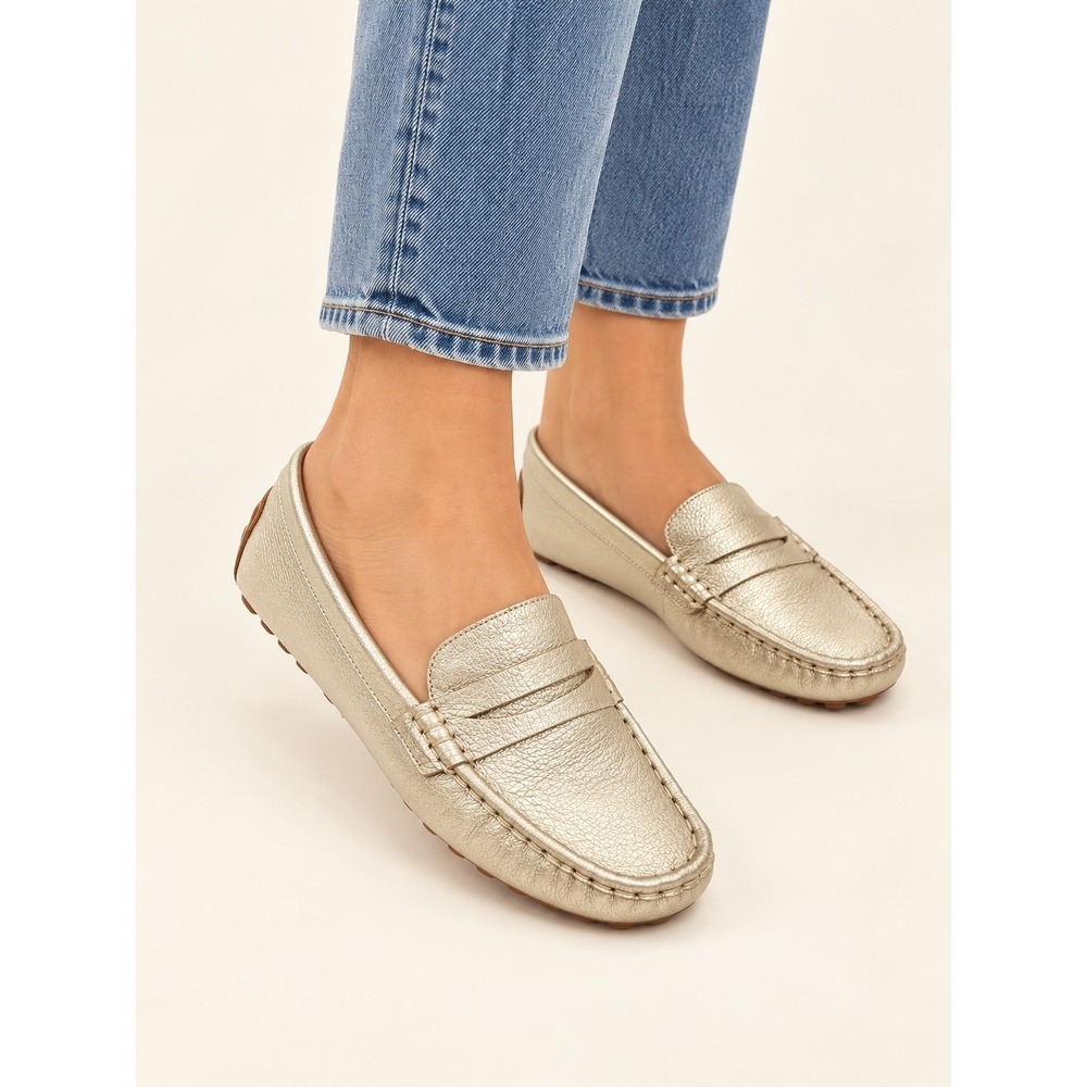 BLONDO Shellby Metallic Gold Penny Loafer Comfort Waterproof Black US